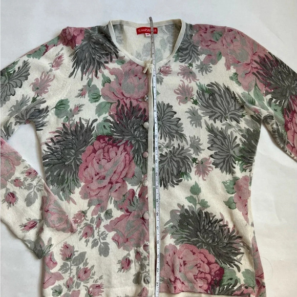 WOMEN'S VINTAGE Cashmere ANGORA Floral Long Sleeve CARDIGAN M - Picture 6 of 9
